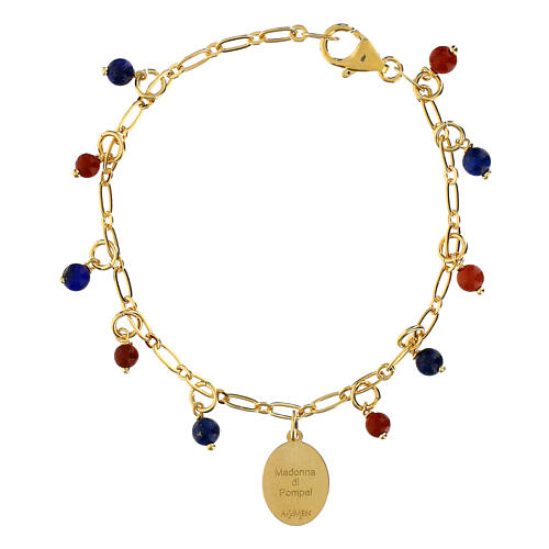 Our Lady of Pompeii Bracelet in Gilded Brass with Red Jasper and Lapis Beads, Amen 3