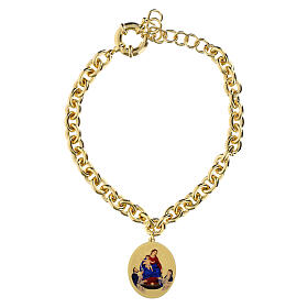 AMEN gold-plated brass bracelet with Virgin of the Rosary of Pompeii charm, thick links