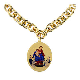 Pulsera de latón dorado medalla Virgen de Pompeya eslabones gruesos Amen
