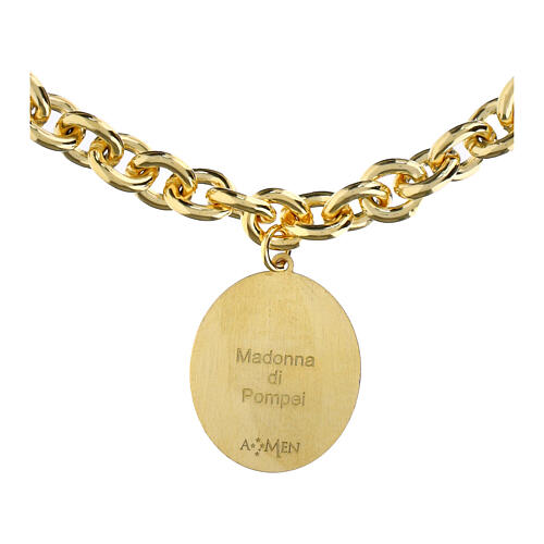 Pulsera de latón dorado medalla Virgen de Pompeya eslabones gruesos Amen 4