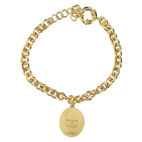 Pulsera de latón dorado medalla Virgen de Pompeya eslabones gruesos Amen 4