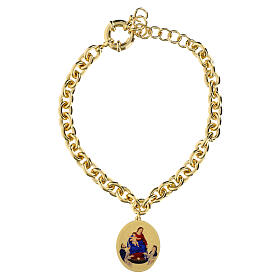 Bracciale in ottone dorato medaglia Madonna di Pompei a maglia spessa Amen
