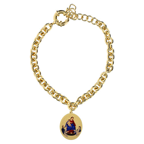 Bracciale in ottone dorato medaglia Madonna di Pompei a maglia spessa Amen 1