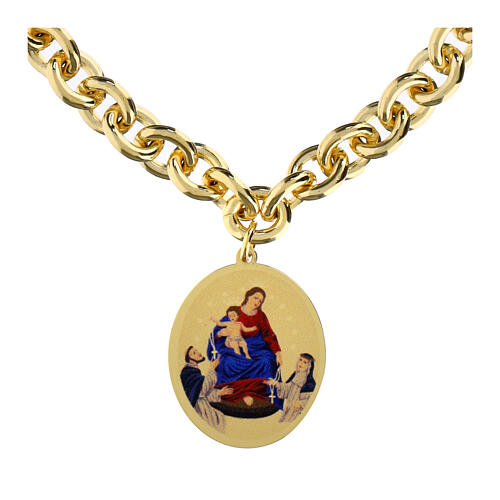 Bracciale in ottone dorato medaglia Madonna di Pompei a maglia spessa Amen 2