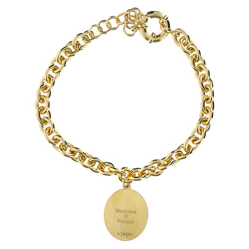 Bracciale in ottone dorato medaglia Madonna di Pompei a maglia spessa Amen 3