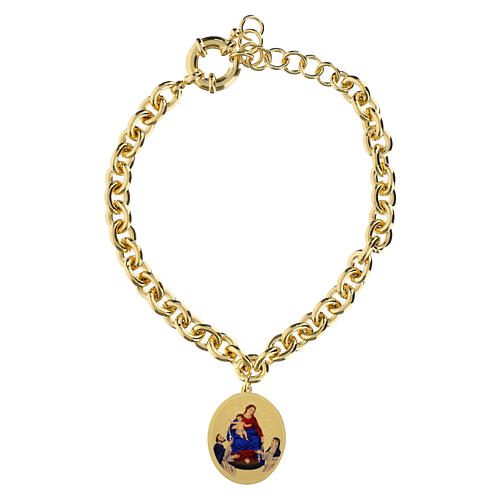 Bracciale in ottone dorato medaglia Madonna di Pompei a maglia spessa Amen 1