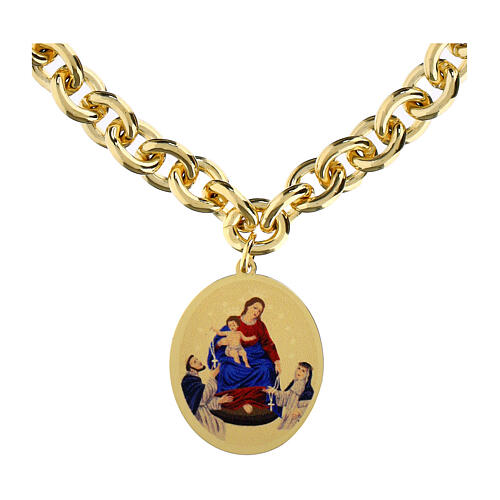 Bracciale in ottone dorato medaglia Madonna di Pompei a maglia spessa Amen 3