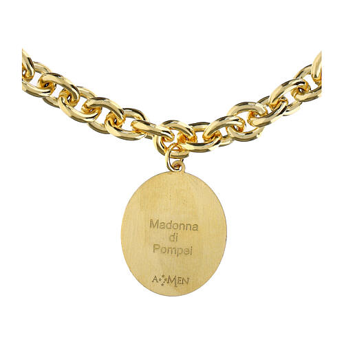 Bracciale in ottone dorato medaglia Madonna di Pompei a maglia spessa Amen 5
