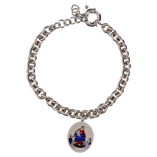 Pulsera medalla Virgen de Pompeya con eslabones gruesos Amen de latón rodinado 1