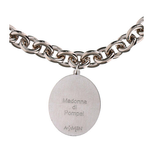 Pulsera medalla Virgen de Pompeya con eslabones gruesos Amen de latón rodinado 4