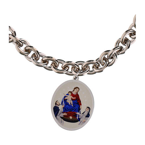 Pulsera medalla Virgen de Pompeya con eslabones gruesos Amen de latón rodinado 3