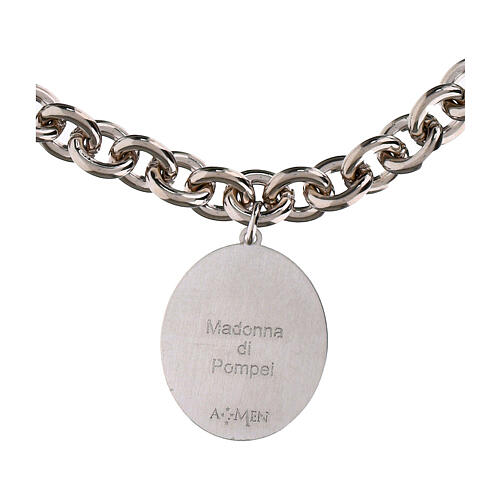 Pulsera medalla Virgen de Pompeya con eslabones gruesos Amen de latón rodinado 5