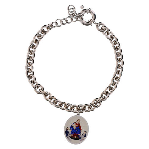 Bracelet médaille Notre-Dame du Rosaire de Pompéi en maille épaisse Amen en laiton rhodié 1