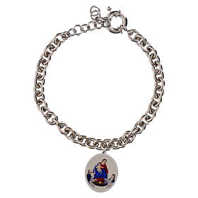 Bracciale medaglia Madonna di Pompei a maglia spessa Amen in ottone rodiato 