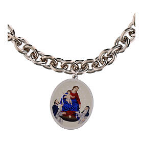 Bracciale medaglia Madonna di Pompei a maglia spessa Amen in ottone rodiato 