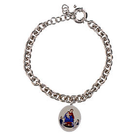 Bracciale medaglia Madonna di Pompei a maglia spessa Amen in ottone rodiato