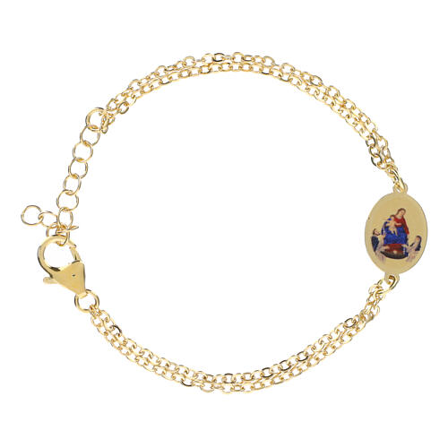 Bracciale in ottone dorato Madonna di Pompei doppia catenina Amen 1