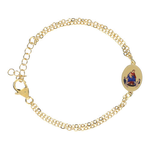 Bracciale in ottone dorato Madonna di Pompei doppia catenina Amen 1