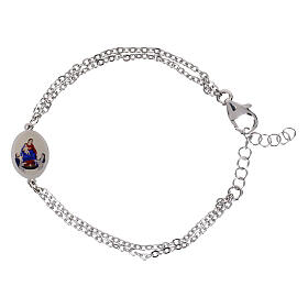 Pulsera Virgen de Pompeya de latón rodiado doble cadena Amen
