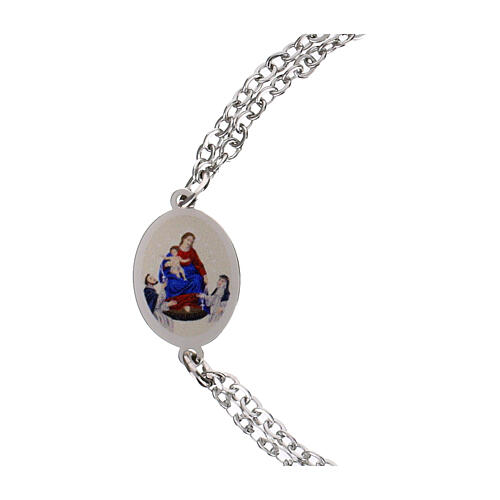 Pulsera Virgen de Pompeya de latón rodiado doble cadena Amen 2