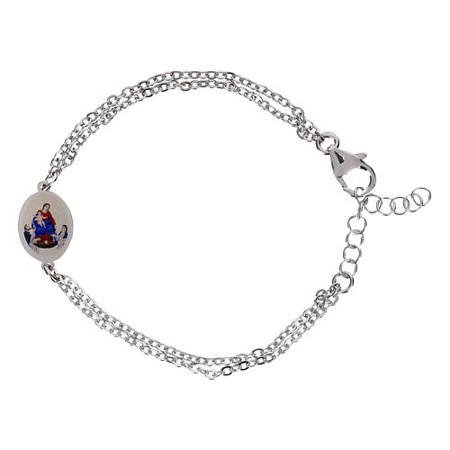 Pulsera Virgen de Pompeya de latón rodiado doble cadena Amen 1