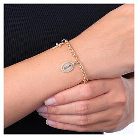Armband Amen aus vergoldetem Messing mit weißen Zirkonen Medaille Unserer Lieben Frau von Loreto und Charms