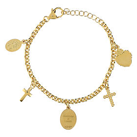 Bracciale Amen in ottone dorato con zirconi bianchi medaglia Madonna di Loreto e charms