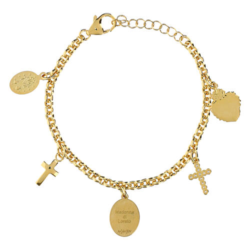 Bracciale Amen in ottone dorato con zirconi bianchi medaglia Madonna di Loreto e charms 2