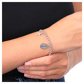 Pulsera Amen con zircones blancos medalla Virgen de Loreto y colgantes de latón rodiado