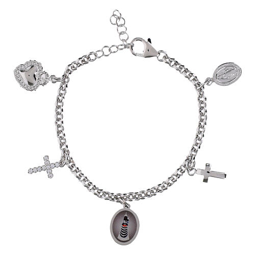 Pulsera Amen con zircones blancos medalla Virgen de Loreto y colgantes de latón rodiado 1