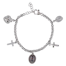Bracciale Amen con zirconi bianchi medaglia Madonna di Loreto e charms in ottone rodiato 