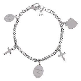 Bracciale Amen con zirconi bianchi medaglia Madonna di Loreto e charms in ottone rodiato 