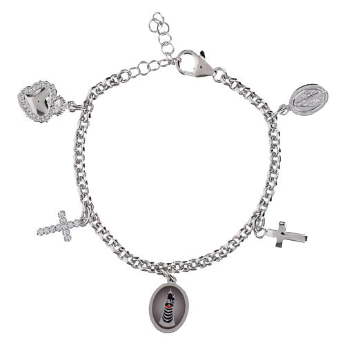 Bracciale Amen con zirconi bianchi medaglia Madonna di Loreto e charms in ottone rodiato  1