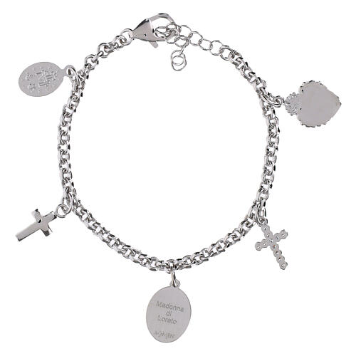 Bracciale Amen con zirconi bianchi medaglia Madonna di Loreto e charms in ottone rodiato  2