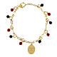 Gold plated brass bracelet with red jasper and black onyx medal, Our Lady of Loreto by Amen s3