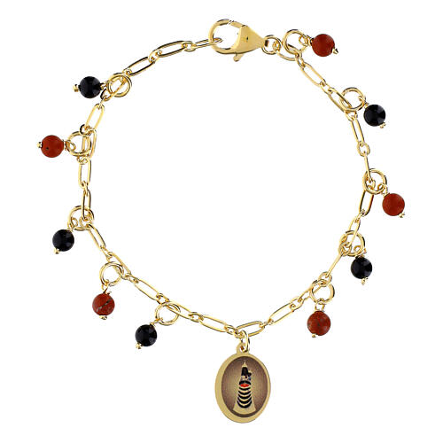 Pulsera de latón dorado con jaspe rojo y ónix negro medalla Virgen de Loreto Amen 1
