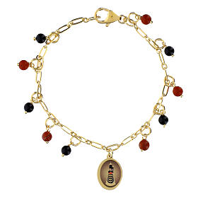 Bracciale in ottone dorato con diaspro rosso e onice nera medaglia Madonna di Loreto Amen