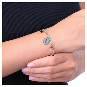 Bracciale medaglia Madonna di Loreto Amen in ottone rodiato con diaspro rosso e onice nera