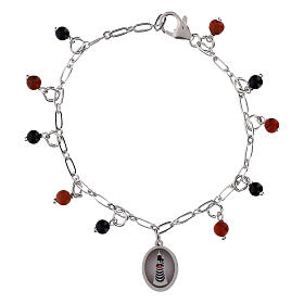 Bracelet Lady of Loreto Medal in rhodium-plated brass with red jasper and black onyx, Amen