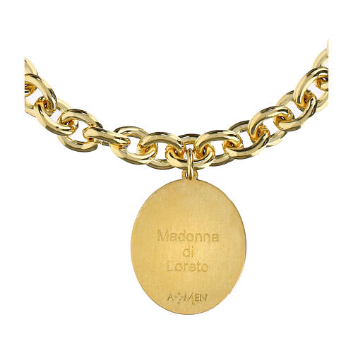 Pulsera eslabones gruesos de latón dorado medalla Amen Virgen de Loreto 5