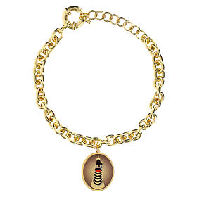Bracelet maillons épais en laiton doré Amen médaille Notre-Dame de Lorette