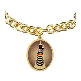 Bracelet maillons épais en laiton doré Amen médaille Notre-Dame de Lorette