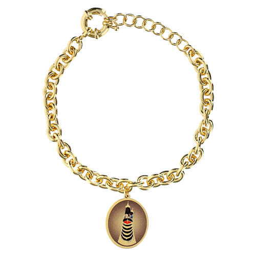 Bracciale maglie spesse in ottone dorato medaglia Amen Madonna di Loreto 1