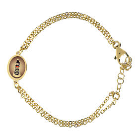 AMEN brass bracelet with gold finish and double chain, Our Lady of Loreto