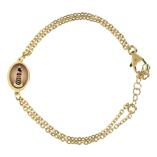 Bracciale in ottone oro medaglia Madonna di Loreto Amen doppia catenina 1