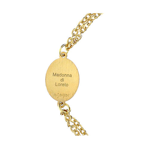 Pulseira em latão dourado com medalha Nossa Senhora de Loreto Amen corrente dupla 5