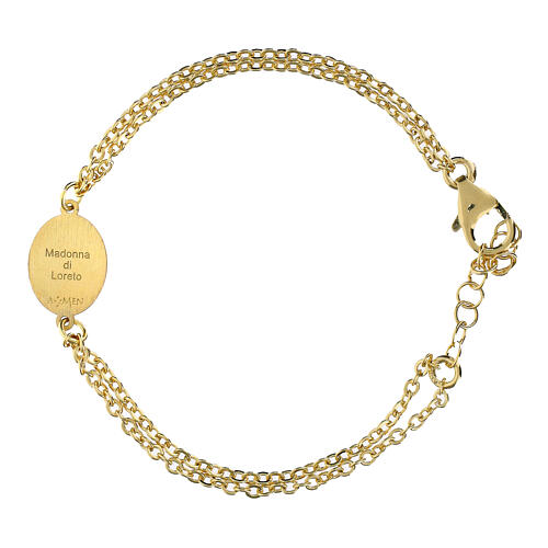 Lady of Loreto charm bracelet in gold brass double chain, Amen 4