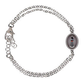 Pulsera Amen doble cadena de latón rodiado y medalla de la Virgen de Loreto