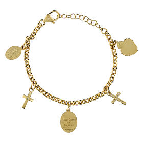 Pulsera con colgantes de latón dorado y zircones blancos Amen Virgen de Lourdes