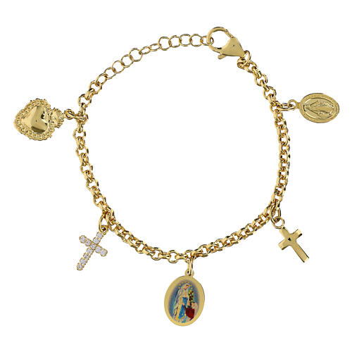 Bracciale con charms in ottone dorato e zirconi bianchi Amen Madonna di Lourdes 1